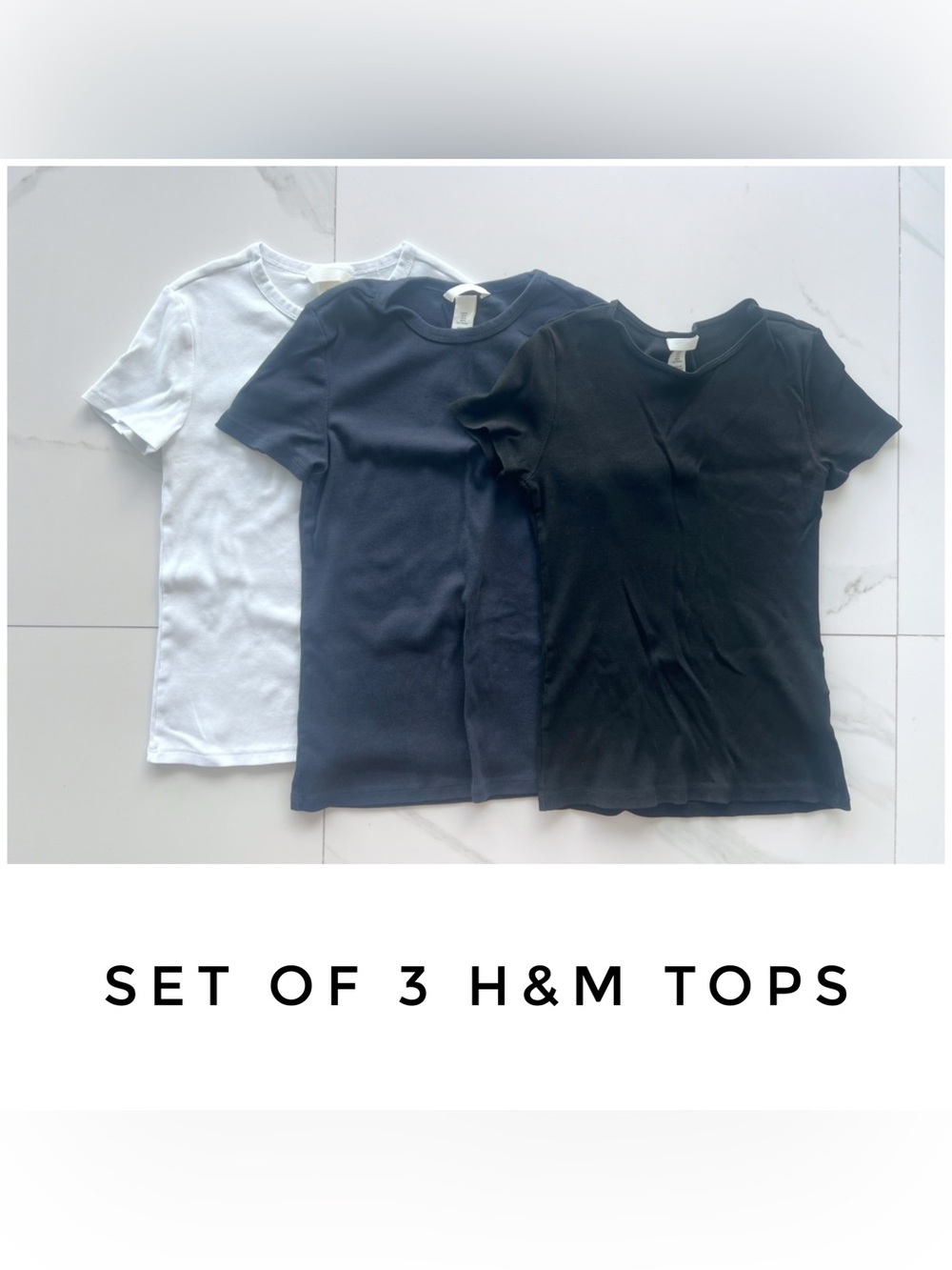 Set of 3 H&M tops size Medium cotton ribbed black blue white